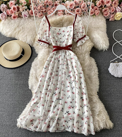 Cute A line floral dress short dress  807