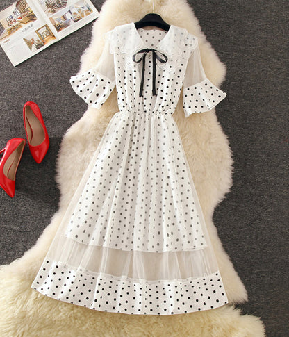 Lovely A line polka dot lace dress summer dress  1248