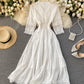 White A line lace dress v neck dress  871