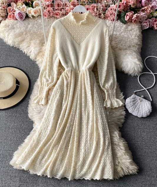 Apricot long sleeve lace dress  957