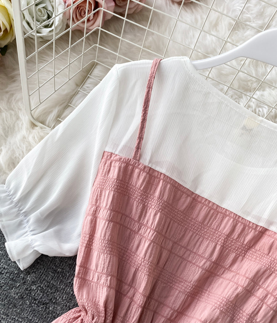 Cute A line round neck stitching dress summer dress  1230