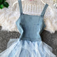 A line denim stitching dress summer dress  1123