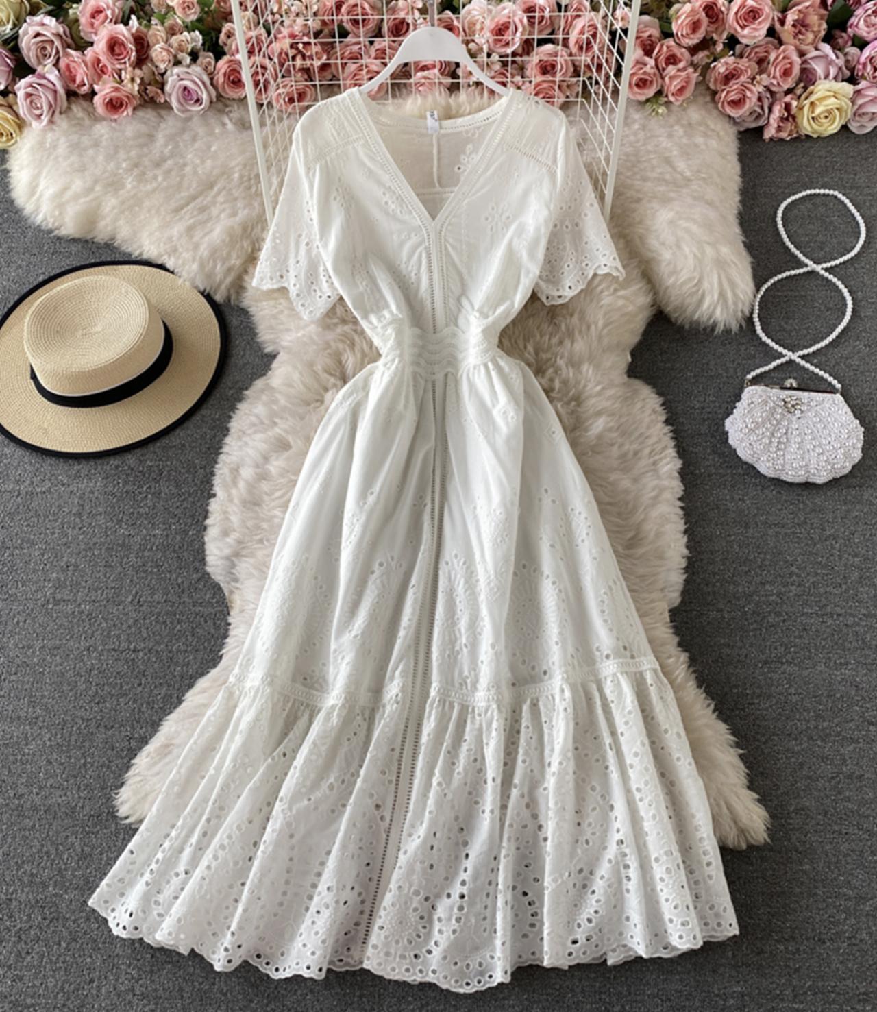 Cute v neck dress white dress  822