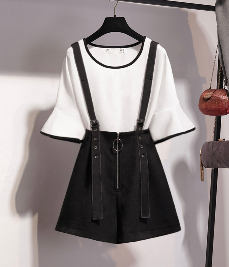 White sweet top + black slim skirt  1269