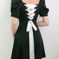 A line puff sleeve little dress black dress  1184