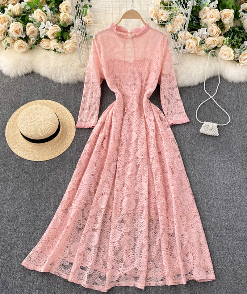 A line lace long dress simple dress  926