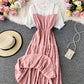 Cute A line round neck stitching dress summer dress  1230