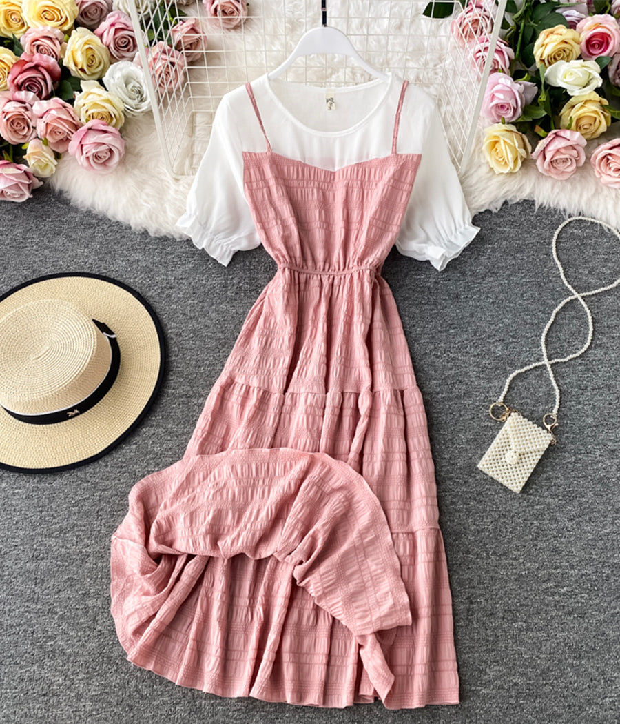 Cute A line round neck stitching dress summer dress  1230