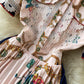Rosa Kleid mit Blumenmuster in A-Linie, langärmliges Kleid 795