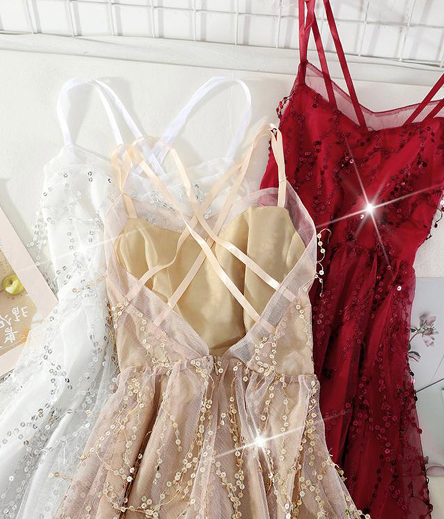 Stylish v neck tulle sequins dress fashion girl dress  1241