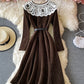 Lovely A line corduroy dress long sleeve lace dress  924