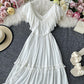 White v neck fringed dress A line fashion dress  743