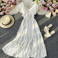 White v neck fringed dress A line fashion dress  743