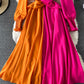 Unique color-blocking long-sleeved dress  869
