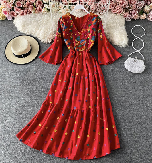 Cute A line embroidered dress  734