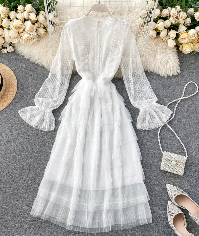 Cute long sleeve lace dress fashion girl dress  1060