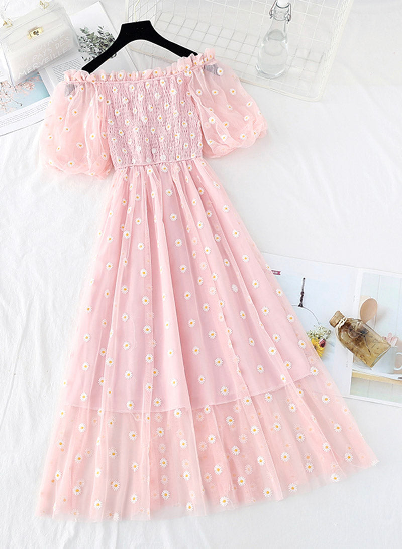 Cute A line daisy flower dress girl summer dress  1134