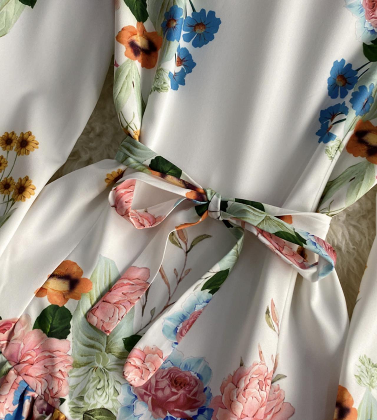 Stylish A line floral dress long sleeve dress  803