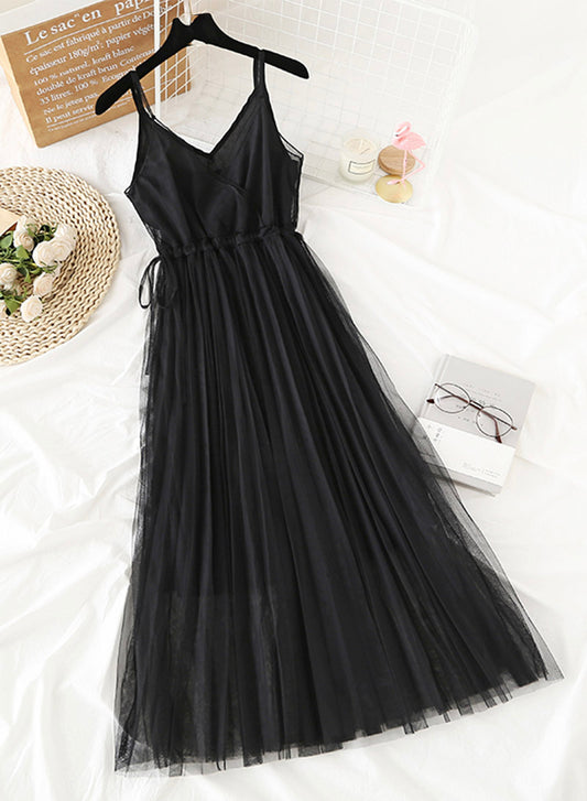 A line v neck tulle dress women's dress  1154