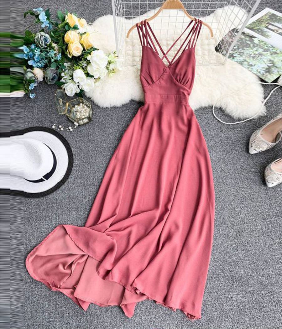 Damenkleid A-Linie V-Ausschnitt Chiffon rückenfreies Kleid 1227