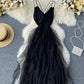 Black v neck tulle dress fashion dress  1121