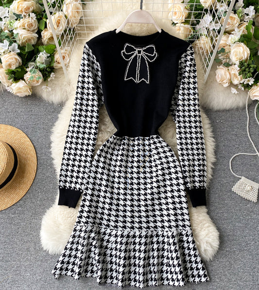 Fashionable stitching long sleeve dress  973