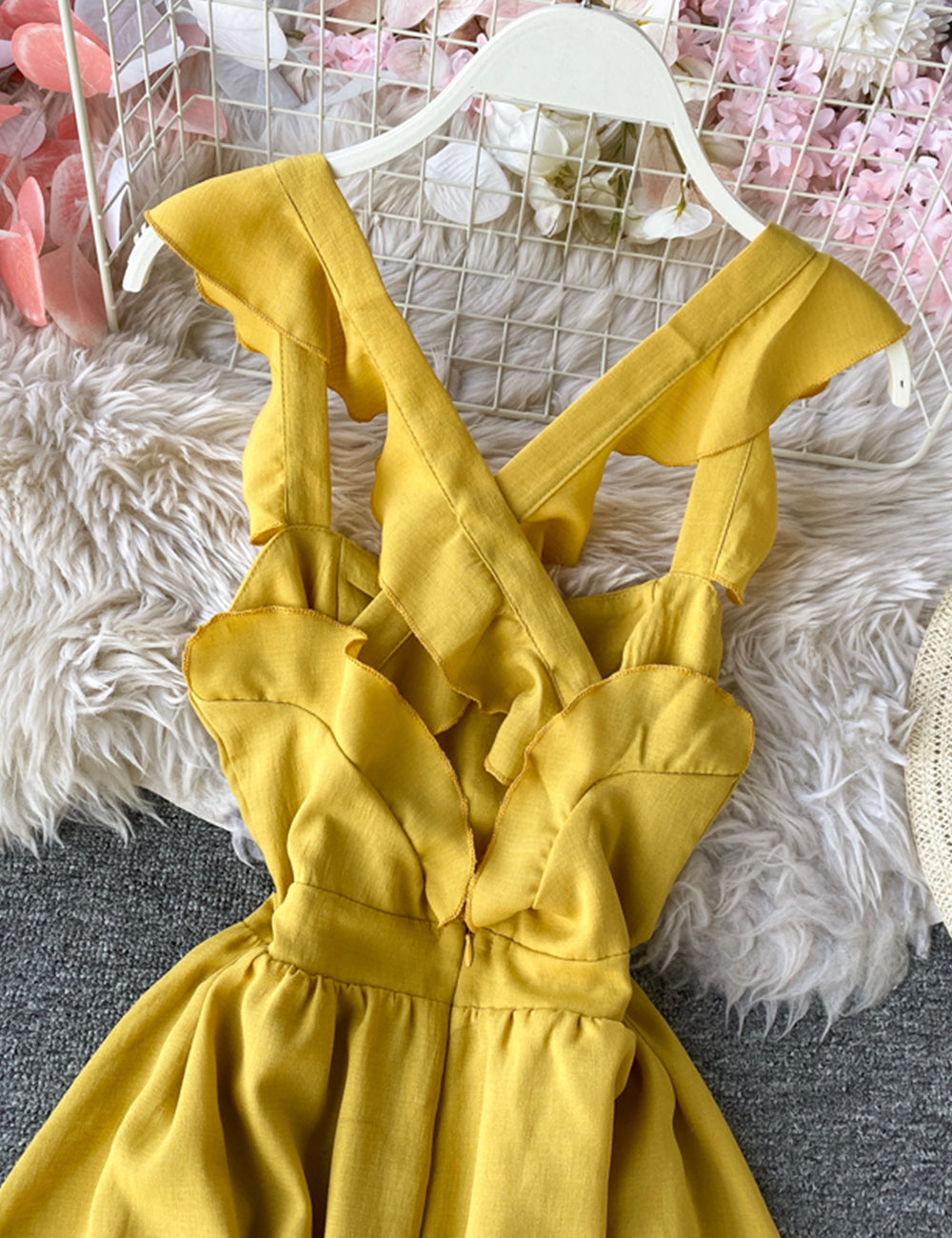 Fashion girl dress A line yellow summer dress  1220