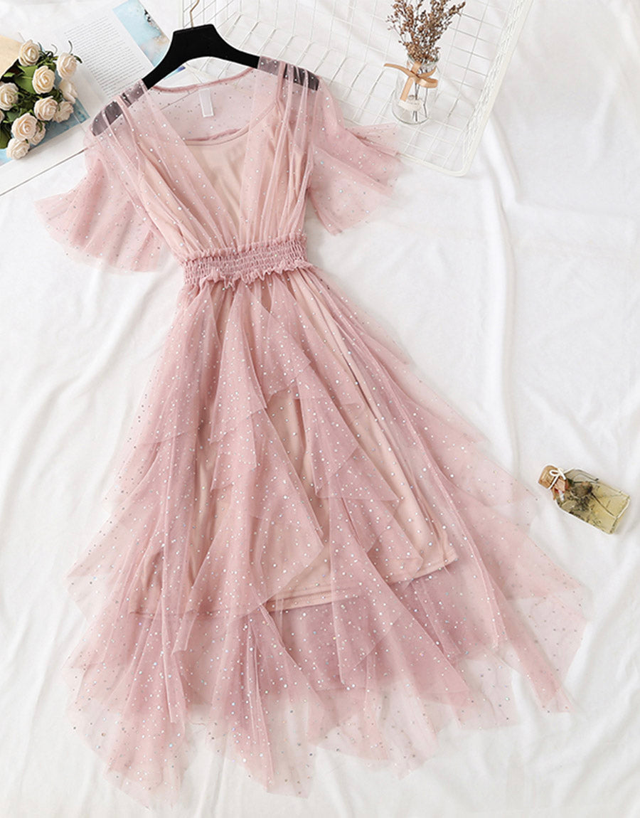 Girl summer dress A line tulle dress with sequins  1149