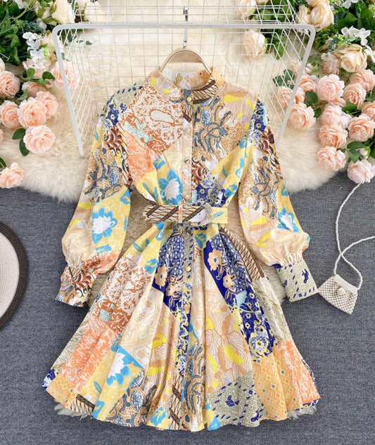 Printed long sleeve dress women's dress  1018