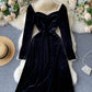 Black velvet long sleeve dress  1045