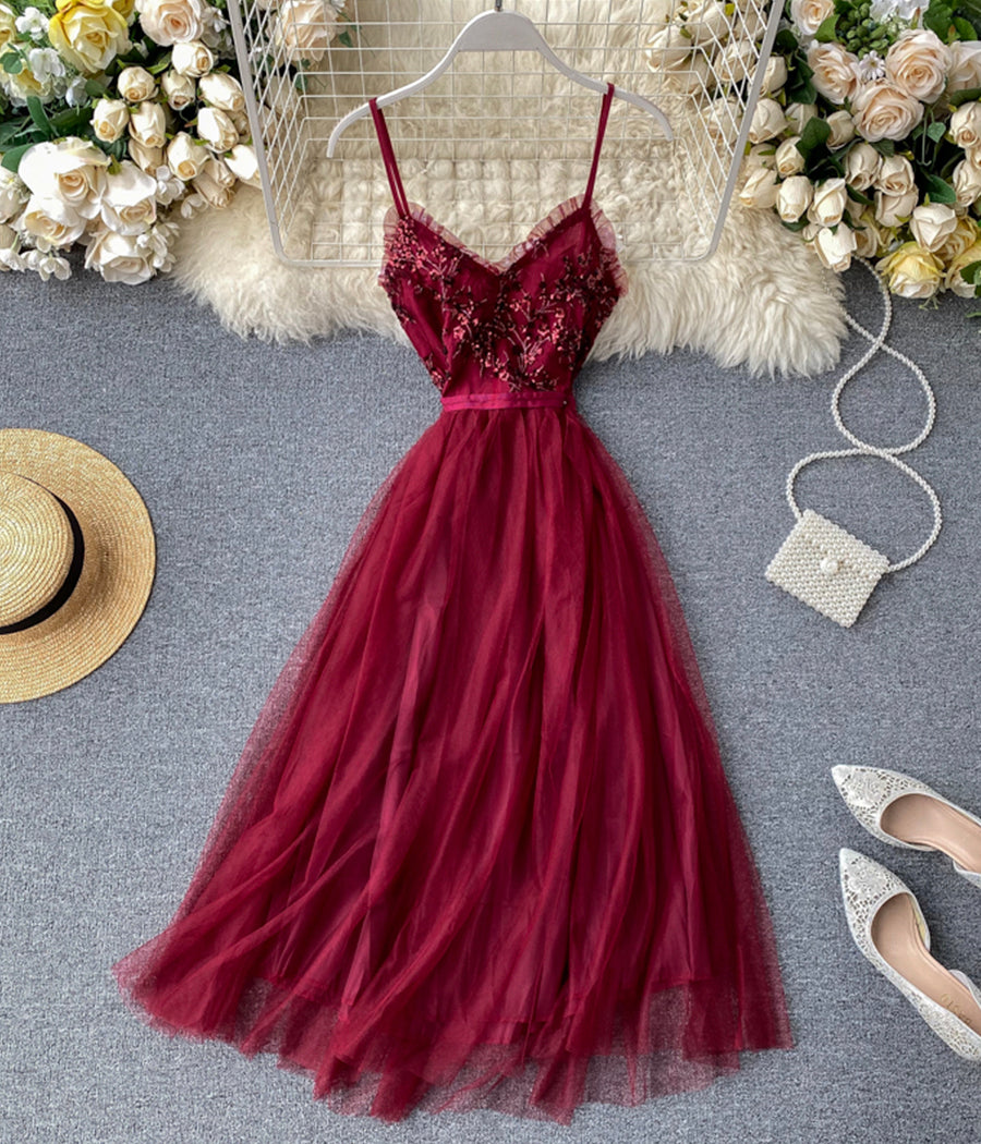 Fashion dress A line v neck tulle sequins dress summer dress  1242