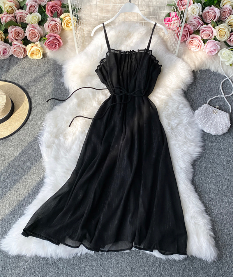 Black A line soft chiffon dress  1062