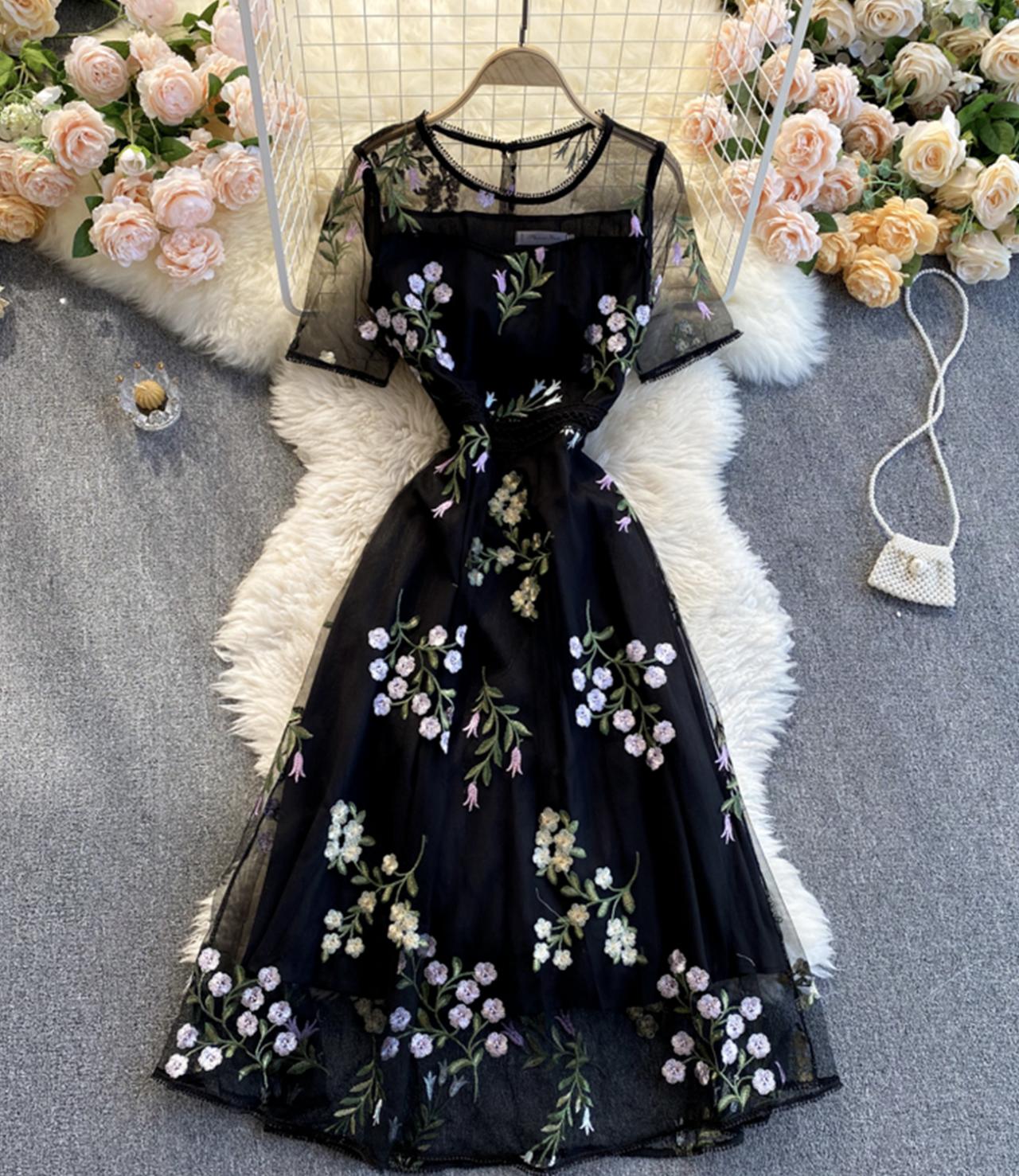 Black A line lace dress fashion dress  821