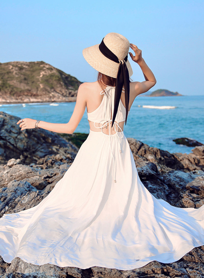 Unique white chiffon long dress summer dress  1215