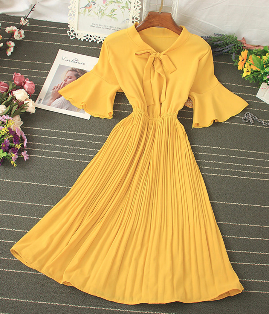A line round neck short sleeve dress summer dress  1194