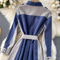 Stylish long-sleeved dress color matching slim dress  951