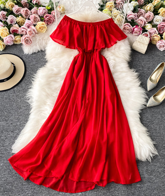 Red A line chiffon dress fashion dress  1064