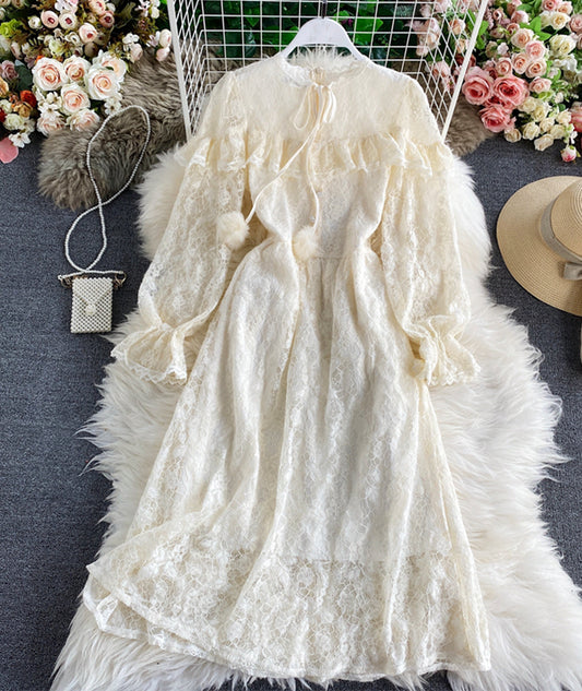 Champagne lace long sleeve dress  965