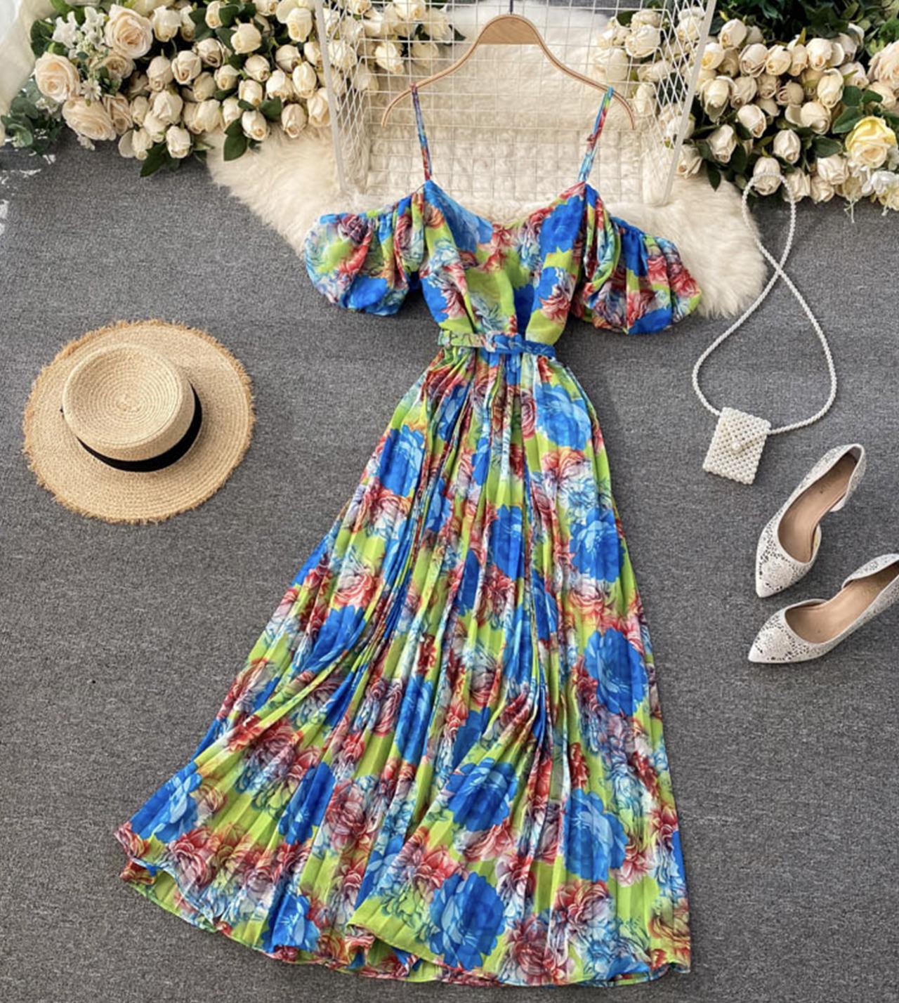 A line v neck floral dress fashion dress  770