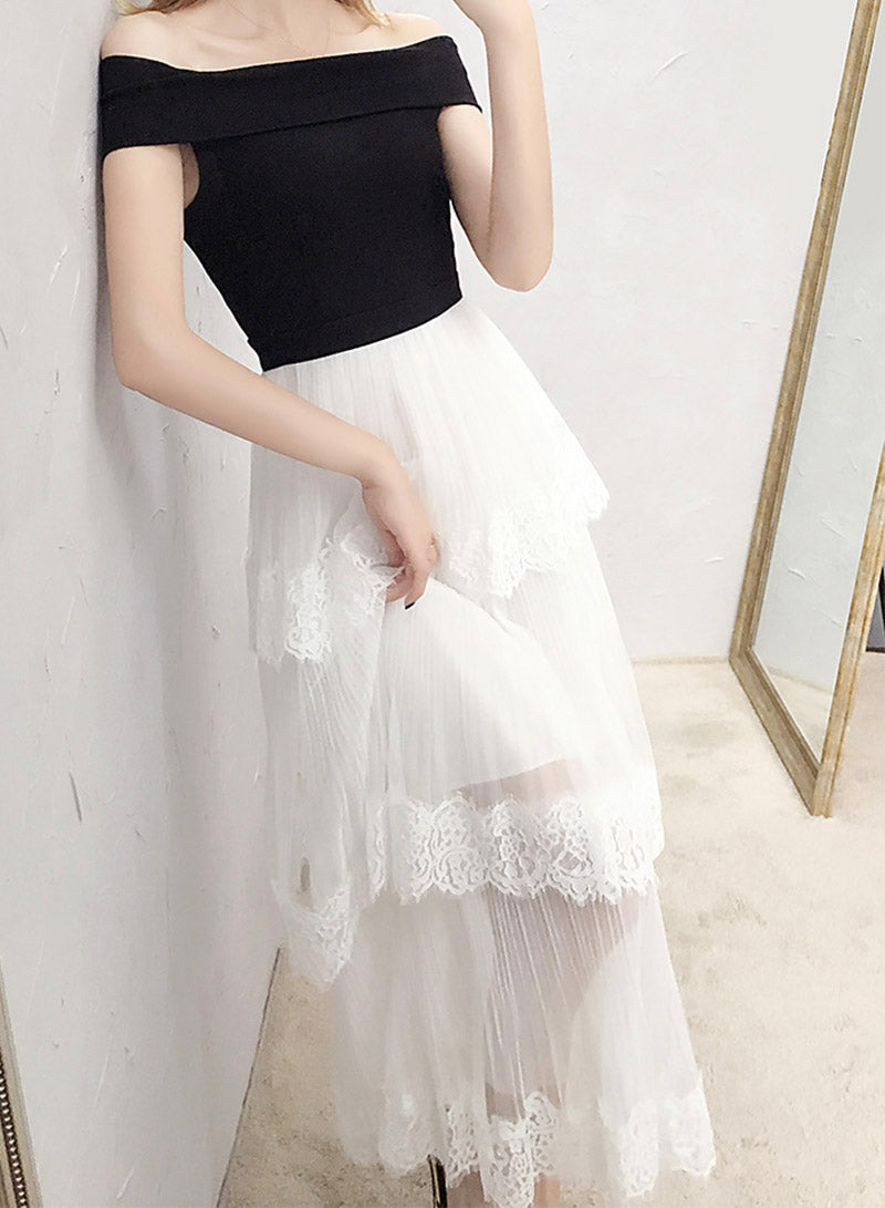 Black and white lace dress fashion girl dress  1103
