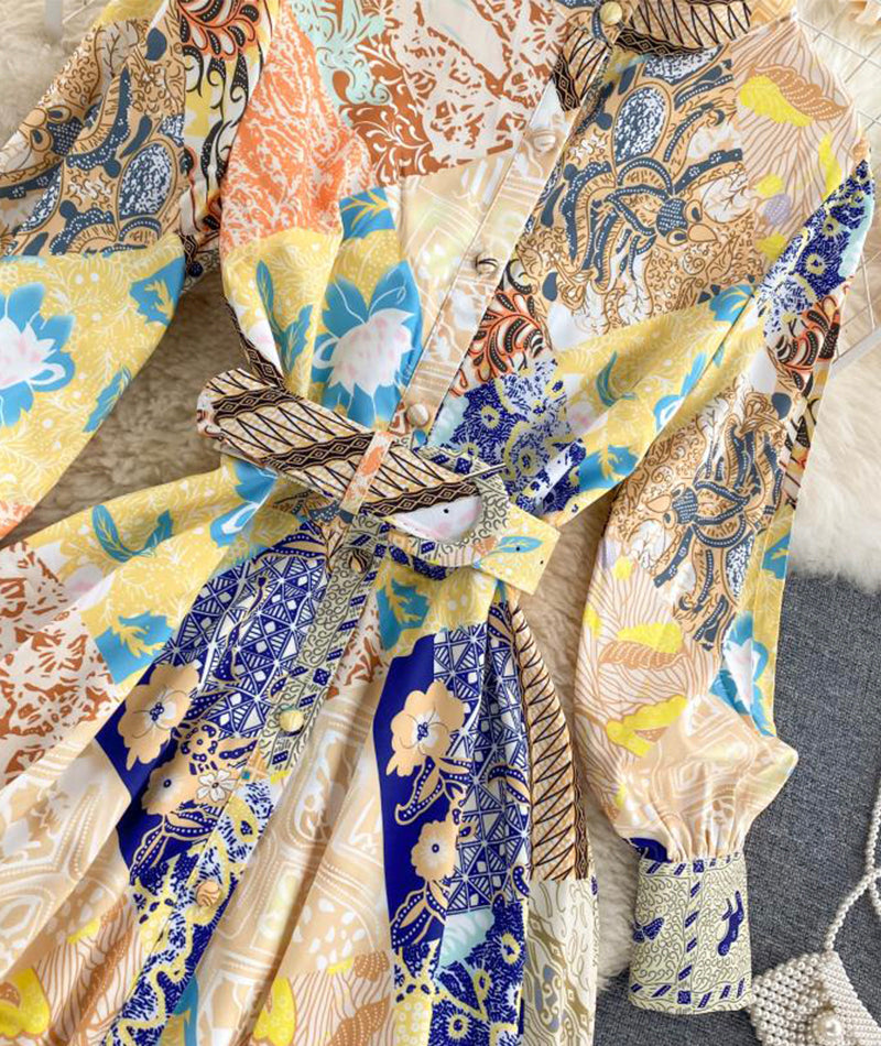 Printed long sleeve dress women's dress  1018