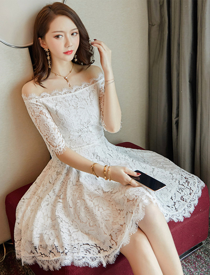 A line lace short dress girl dress  1160