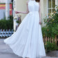 Langes Damenkleid aus weißem Chiffon 1189
