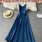 Einfaches A-Linien-Kleid mit V-Ausschnitt, modisches Kleid 739