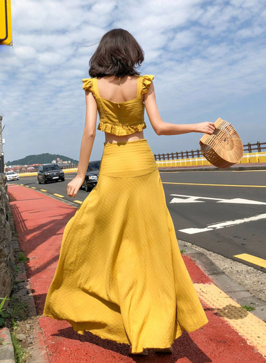 Jolie robe d'été jaune deux pièces 1216