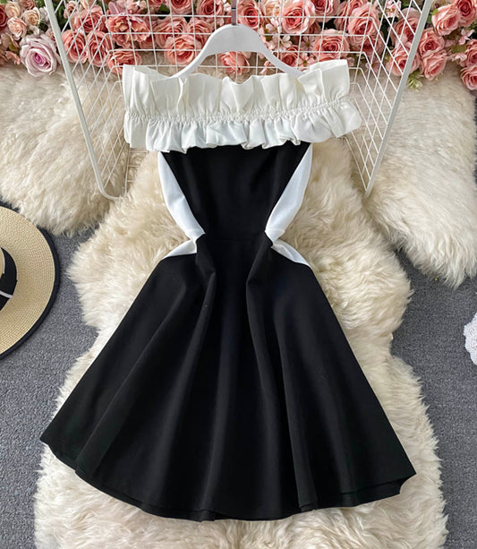 Cute A line short dress black dress  855