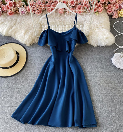 Cute off shoulder short dress A line fashion dress  744