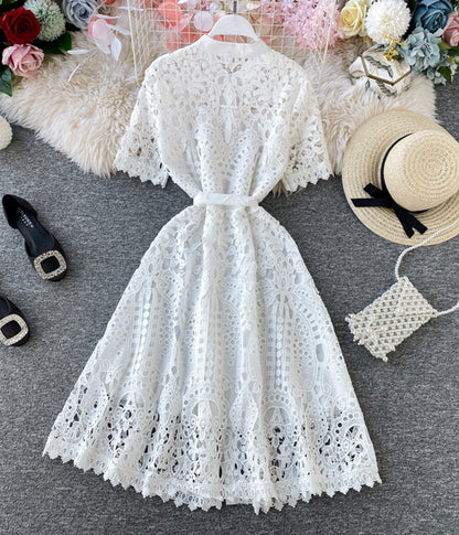 Stylish round neck lace dress summer dress  1281