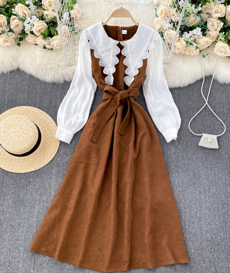 Süßes A-Linien-Kleid mit langen Ärmeln, Modekleid 927