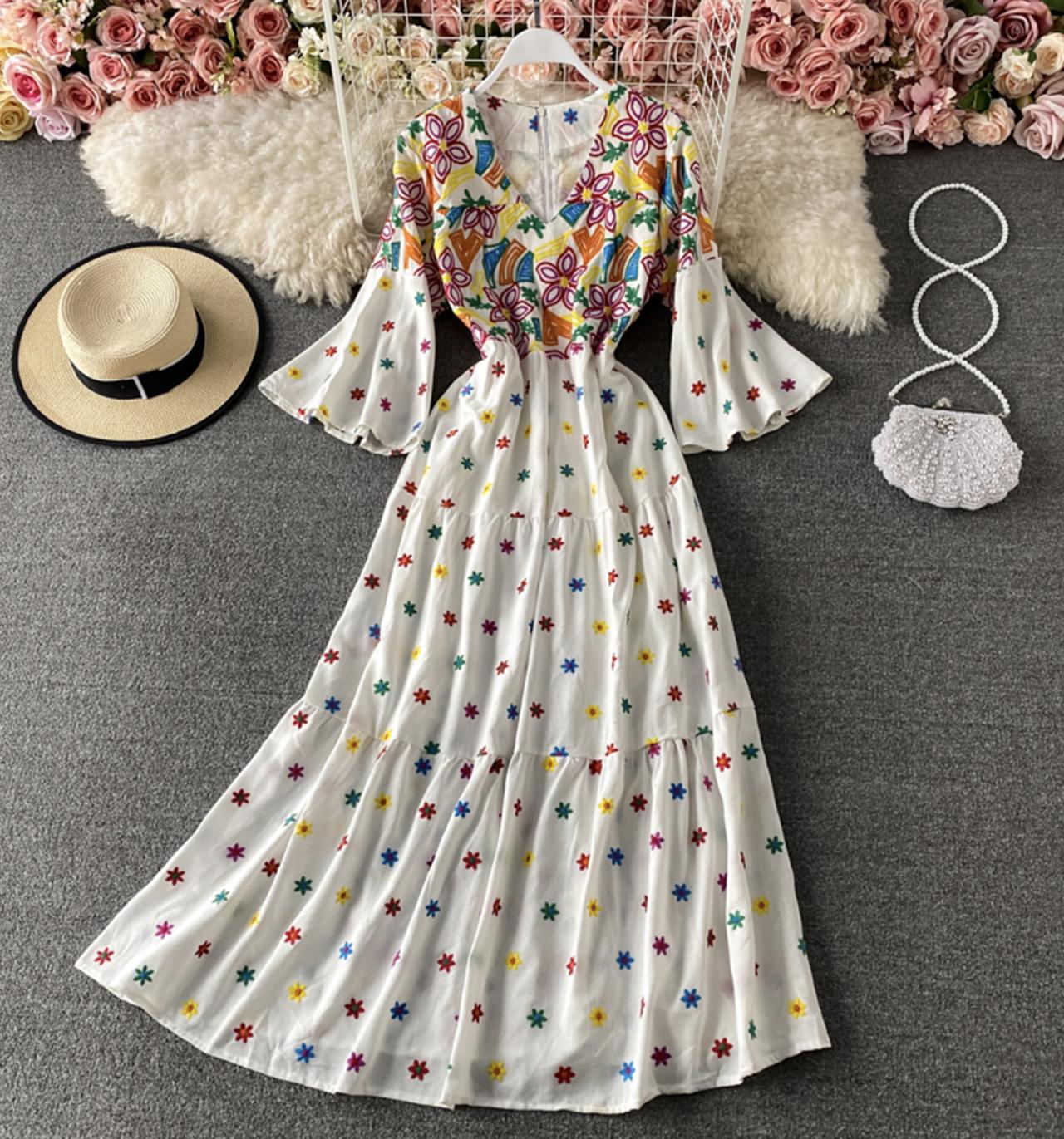 Cute A line embroidered dress  734